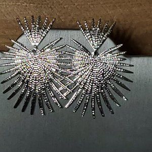 Silver Big Burst Dangle Earrings - Sunburst - Starburst - Fireworks - Party